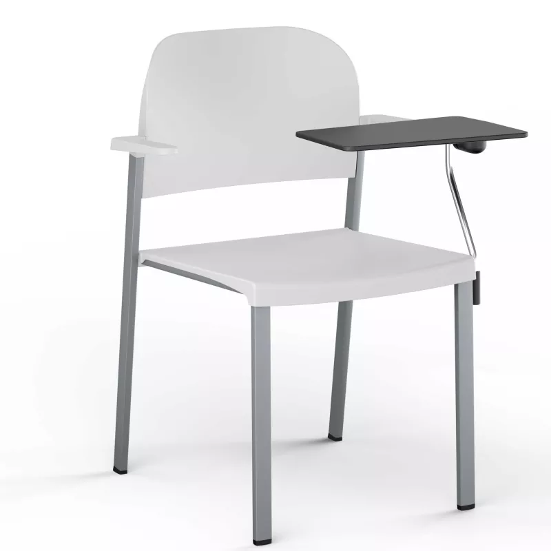 Chaise Romy de collectivité en ABS de couleur EOL avec accoudoirs et tablette écritoire