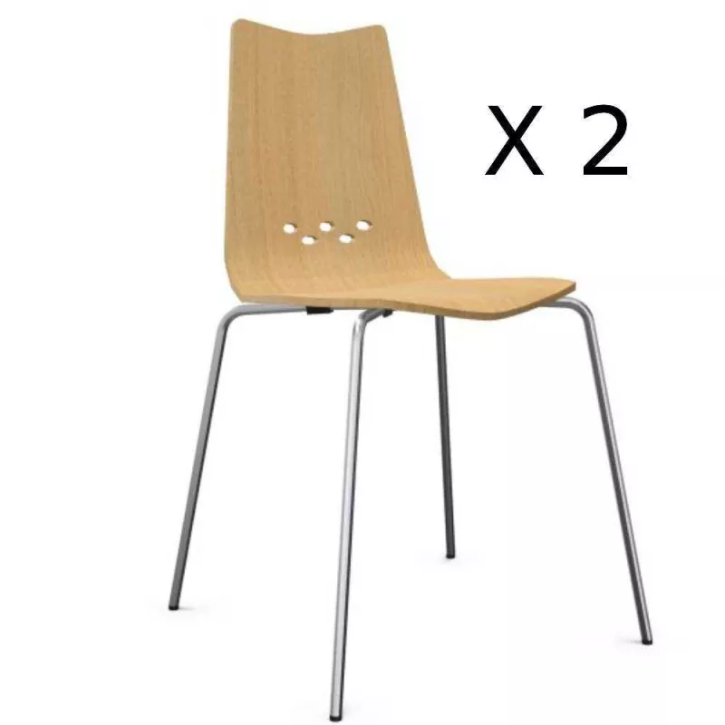 SPOON│Lot de 2 chaises collectivité Chêne clair