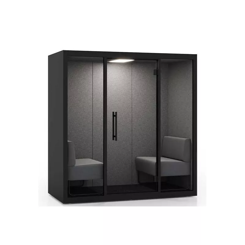 CHATBOX│Cabine Acoustique 2 à 4 personnes Duo CB2 Noire avec 2 banquettes