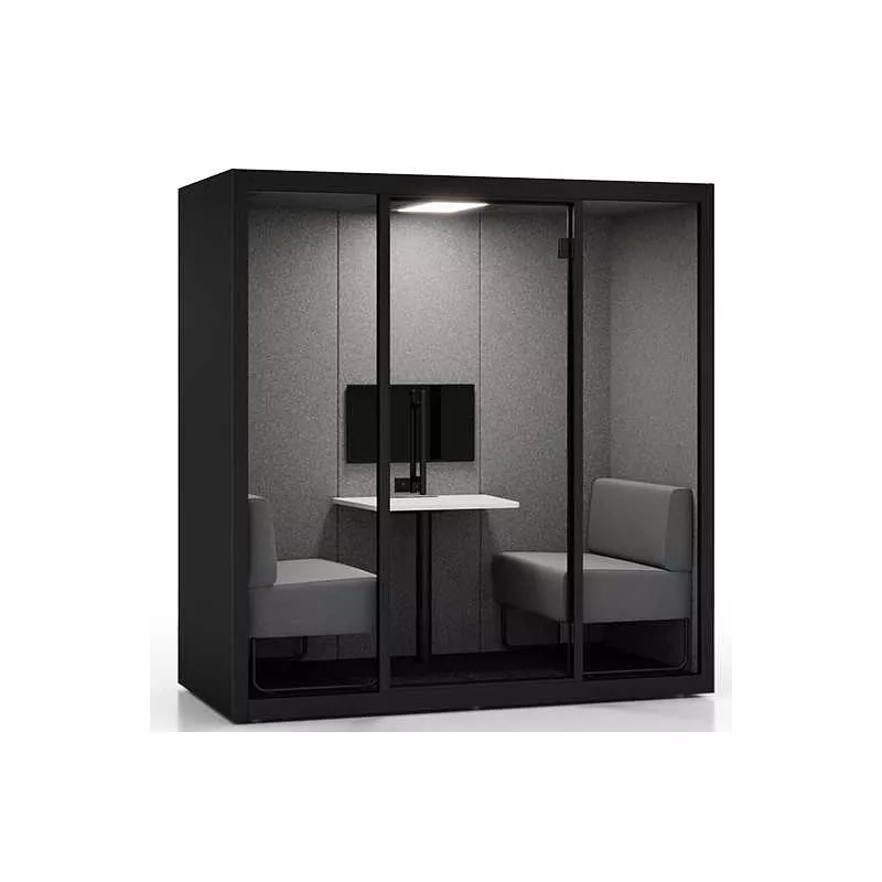 CHATBOX│Cabine Acoustique 2 à 4 personnes Duo CB2 Noire avec 2 banquettes et table