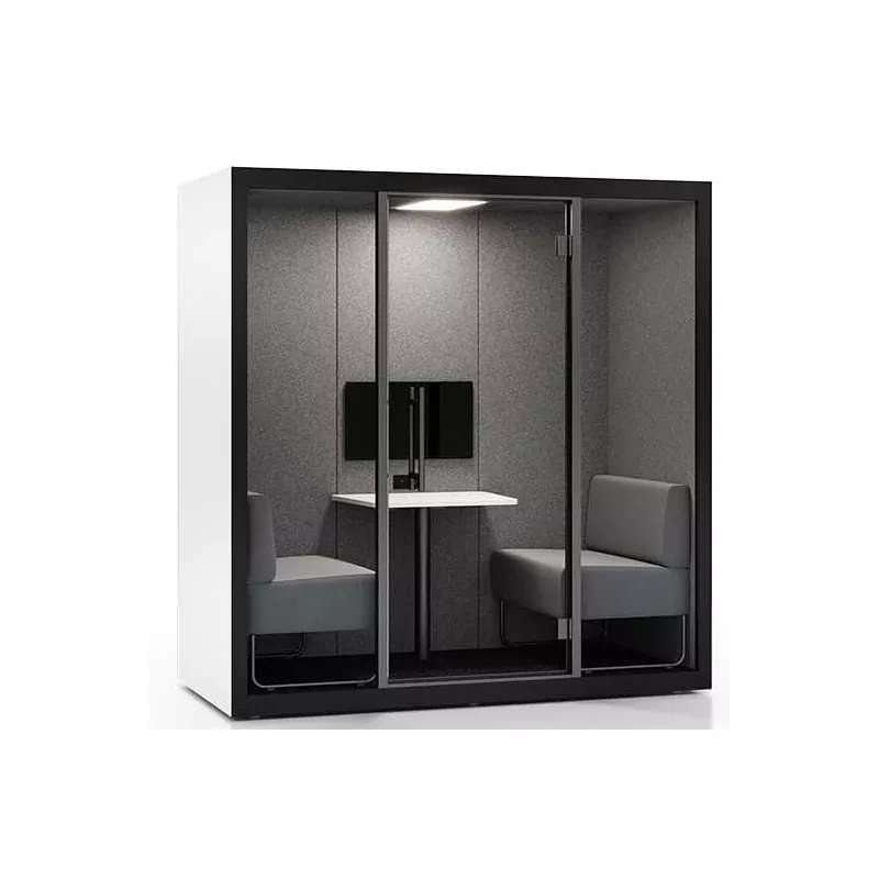 CHATBOX│Cabine Acoustique 2 à 4 personnes Duo CB2 Noire avec 2 banquettes et table