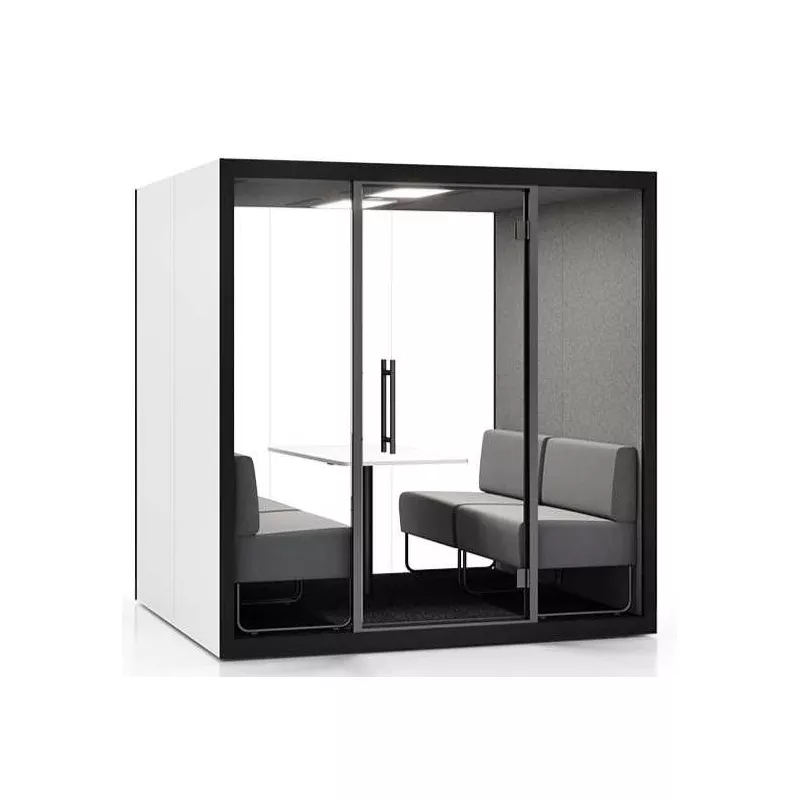 CHATBOX│Cabine Acoustique 4 à 6 personnes Quattro CB4 Blanche avec table et 4 banquettes