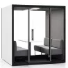 CHATBOX│Cabine Acoustique 4 à 6 personnes Quattro CB4 Blanche avec table et 4 banquettes