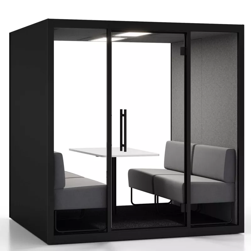 CHATBOX│Cabine Acoustique 4 à 6 personnes Quattro CB4 Noire avec table et 4 banquettes