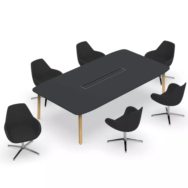 KARL CONFERENCE│Table de réunion - 10-12 personnes - 280x150 - avec trappe │Bois noir / Chêne massif