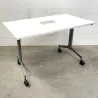 EUREKA│Table abattante 120x70 plateau blanc pieds gris aluminium avec trappe