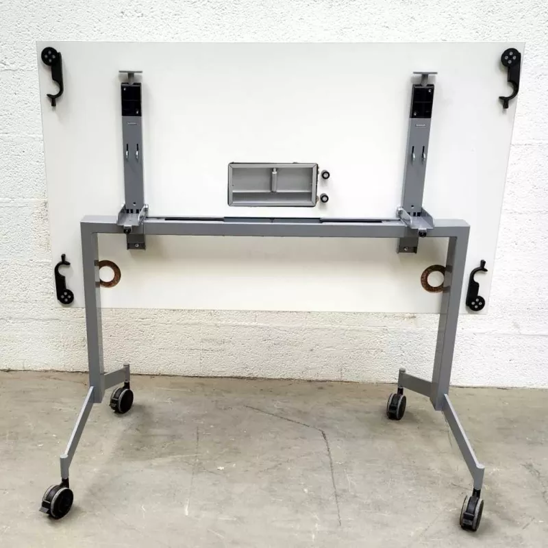 EUREKA│Table abattante 120x70 plateau blanc pieds gris aluminium avec trappe