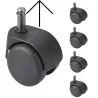 BURO│Jeux de 5 Roulettes ø50 mm hors charge pour sols souples (tapis, moquettes)