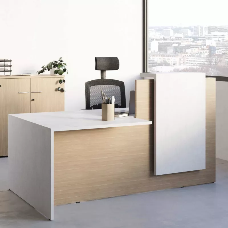 FIFTY FIFTY│Banque Accueil droite avec accueil PMR bicolore plateau blanc