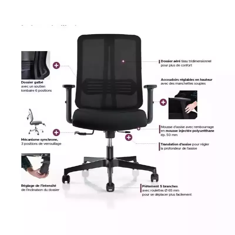 ELYSON│Fauteuil de travail avec accoudoirs et placet réglable