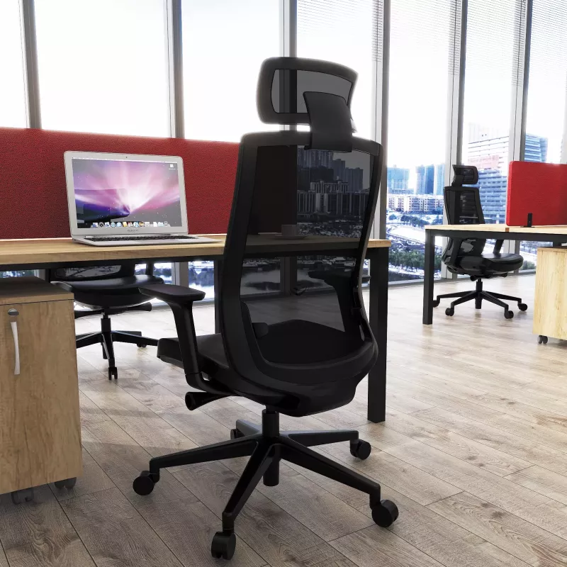 PAPILLON│Fauteuil de travail avec têtière - réglage automatique résille autoportante