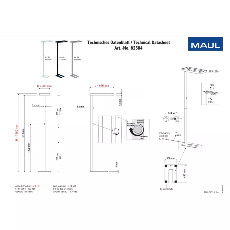 MAUL│Lampadaire LED MAULjuvis capteur réglable - argent
