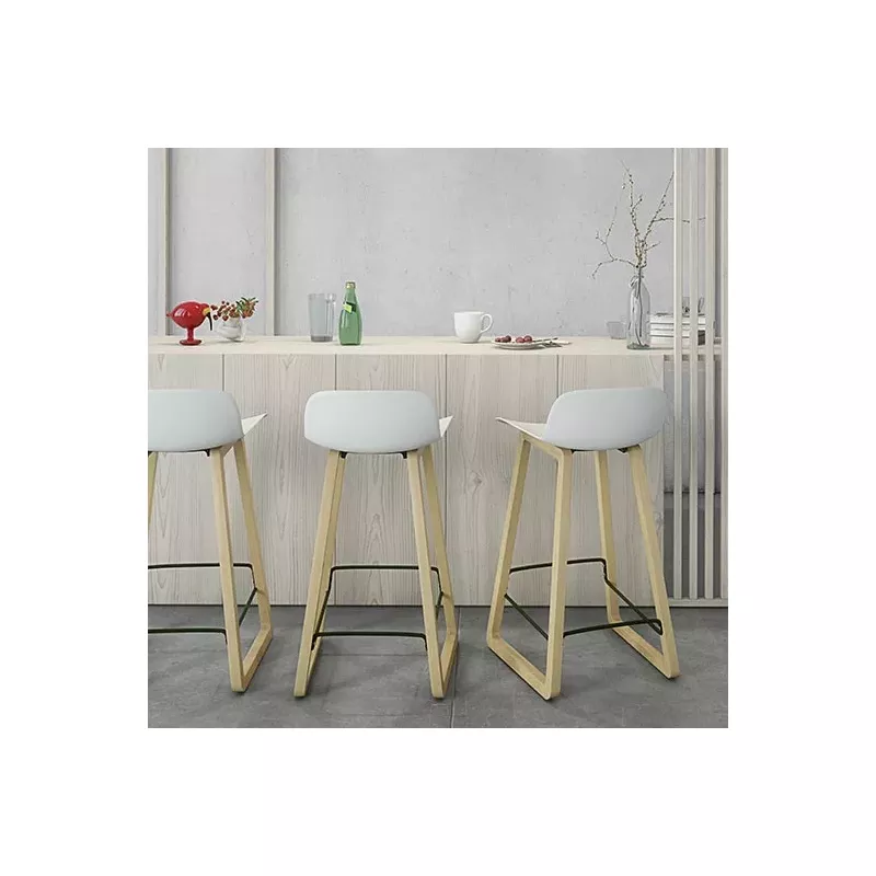NUT│Tabouret dossier bas pied bois naturel (lot de 4)