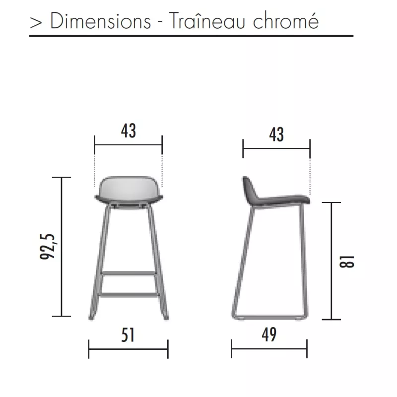 NUT│Tabouret dossier bas pied chromé (lot de 4)
