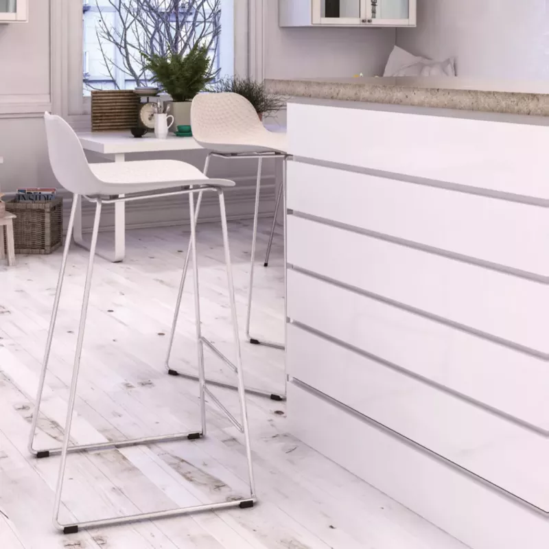 NUT│Tabouret dossier bas pied chromé (lot de 4)