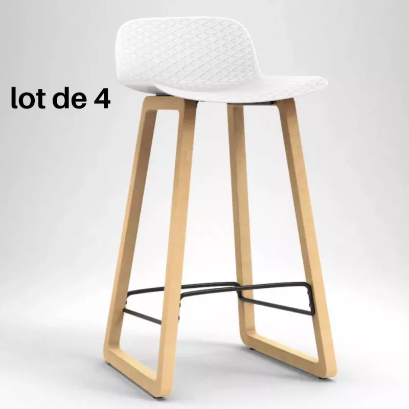 NUT│Tabouret dossier bas pied bois naturel (lot de 4)