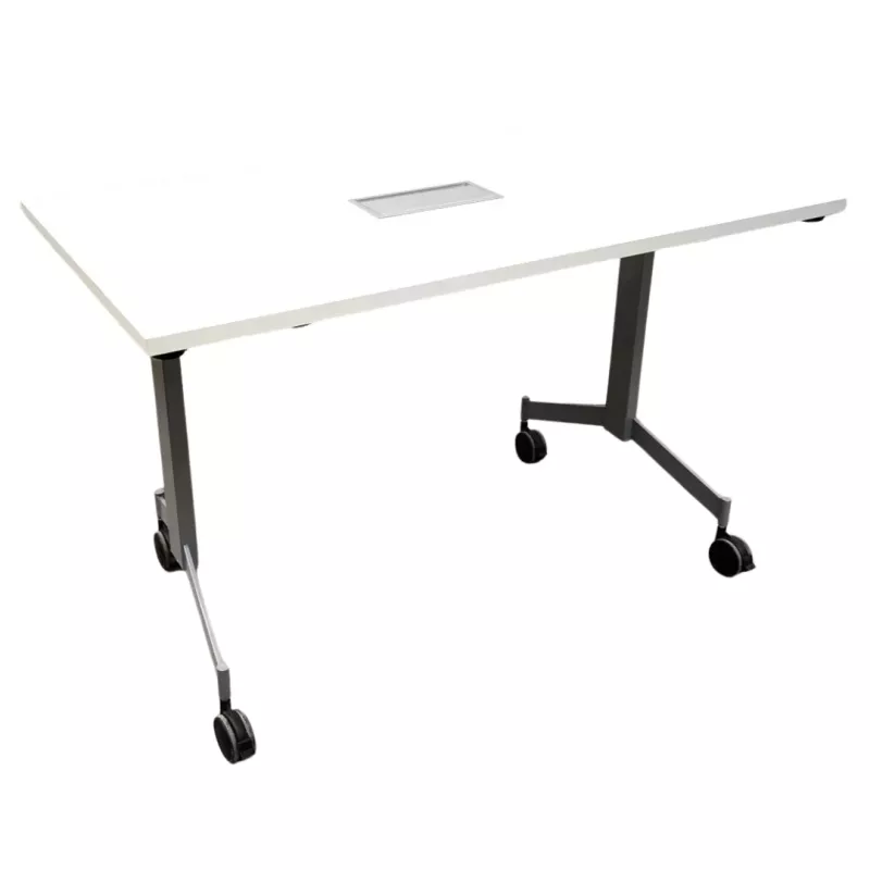 EUREKA│Table abattante 120x70 plateau blanc pieds gris aluminium avec trappe