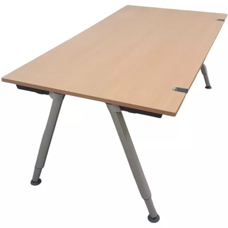 KOENIG NEURATH │Bureau droit L 180x100cm - pied réglable - Hêtre clair / Gris Alu