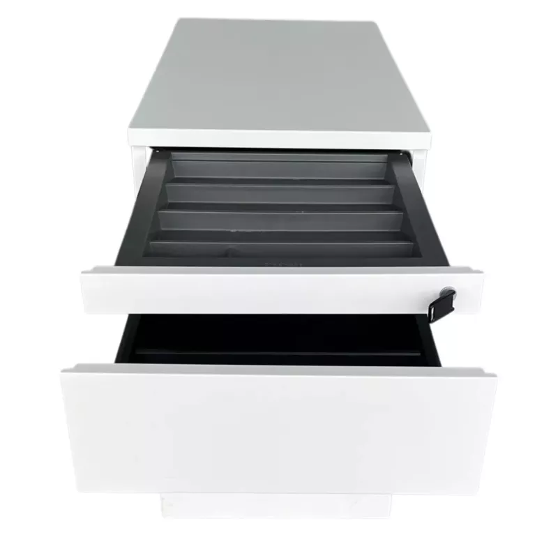 STEELCASE│Caisson hauteur bureau 4 tiroirs - 9664│Profondeur 80 cm│Blanc / Blanc / Noir