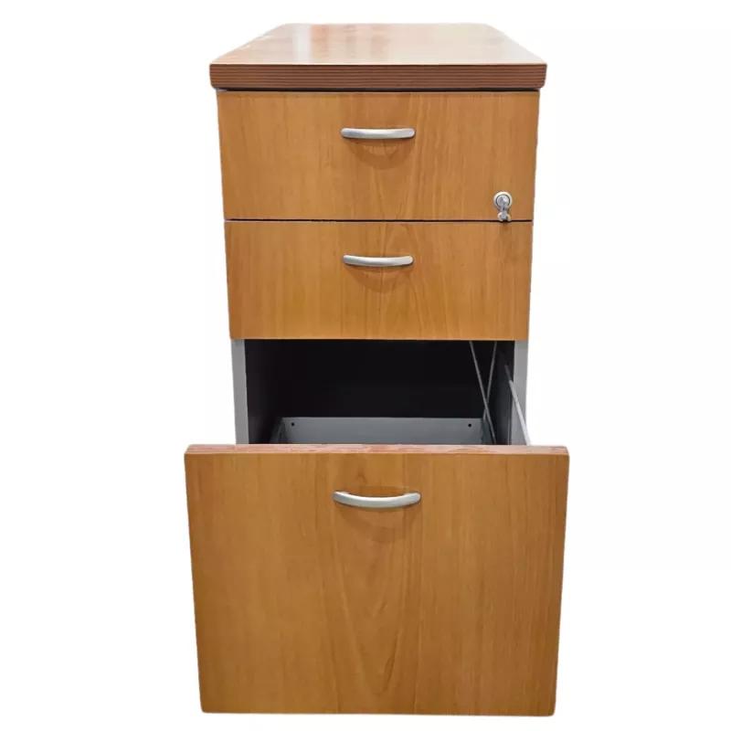 REFERENCIA│Caisson Hauteur bureau - 3 tiroirs│Profondeur 80 cm│Gris alu / Poirier