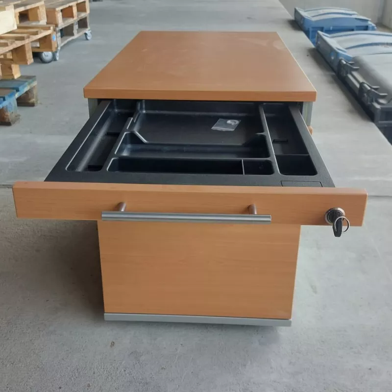 HAWORTH│Caisson sous bureau│3 tiroirs 964│Profondeur 80 cm│Hêtre / Alu