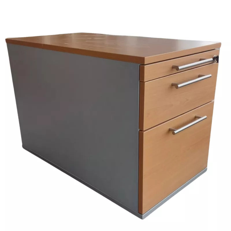 HAWORTH│Caisson sous bureau│3 tiroirs 964│Profondeur 80 cm│Hêtre / Alu
