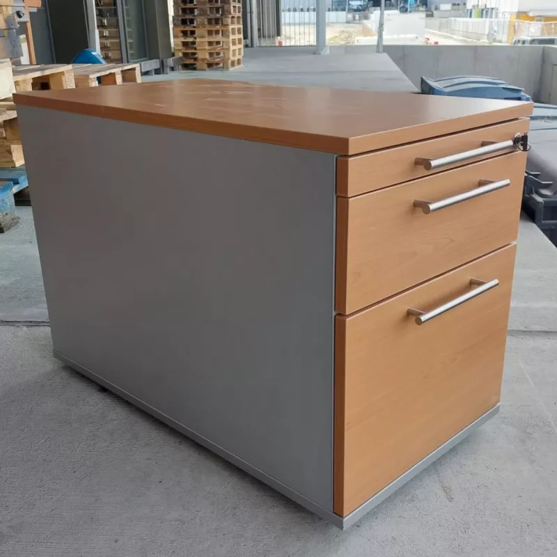 HAWORTH│Caisson sous bureau│3 tiroirs 964│Profondeur 80 cm│Hêtre / Alu