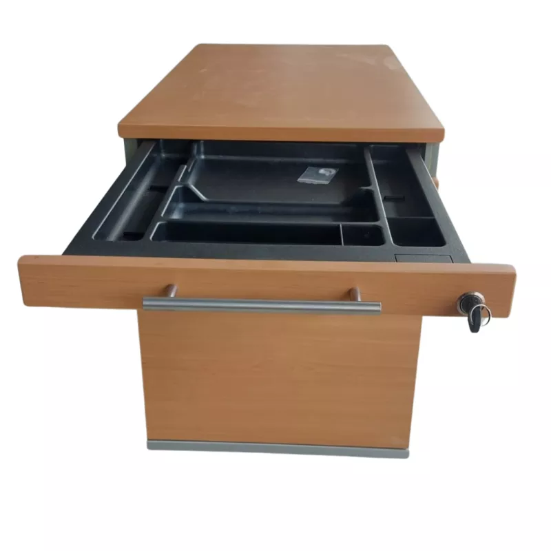 HAWORTH│Caisson sous bureau│3 tiroirs 964│Profondeur 80 cm│Hêtre / Alu