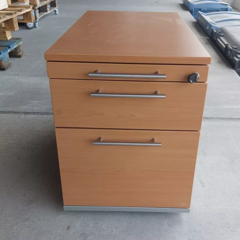 HAWORTH│Caisson sous bureau│3 tiroirs 964│Profondeur 80 cm│Hêtre / Alu