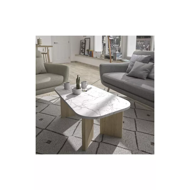 QUARTZ│Table basse Blanche/Bois