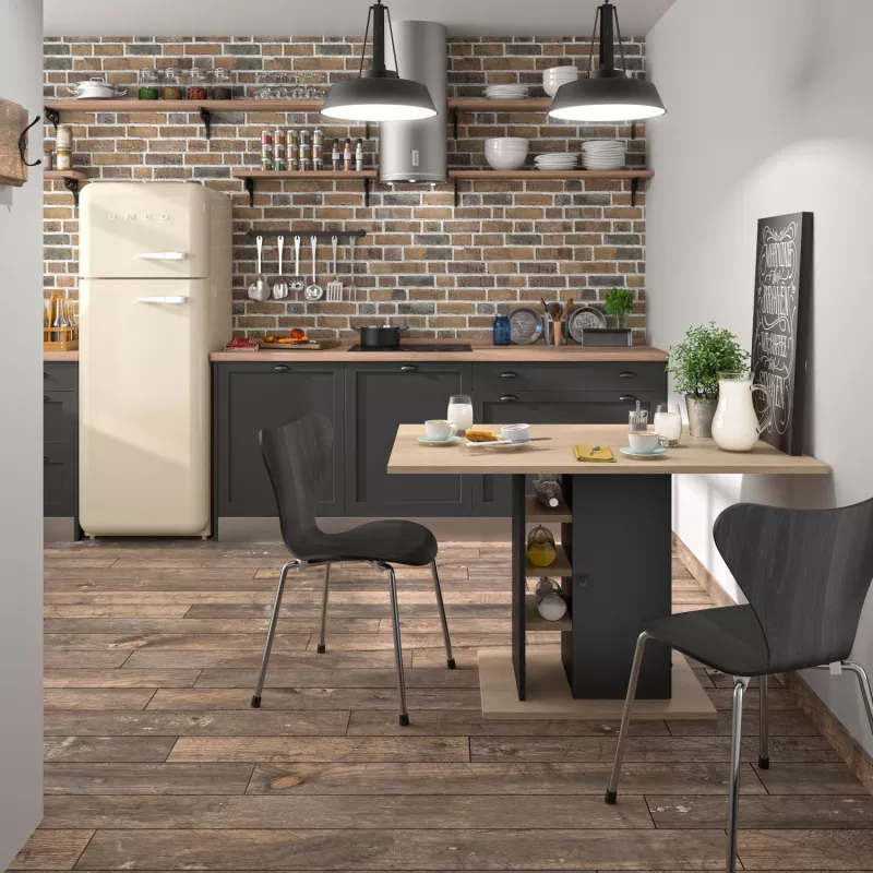 OXFORD│Table cuisine avec 1 porte 3 étagères│80x120xh75 cm