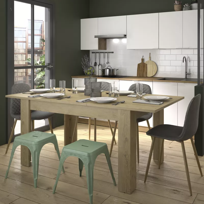 FLORINE CHÊNE│Table rectangulaire 1 allonge│90x140/185xh77 cm