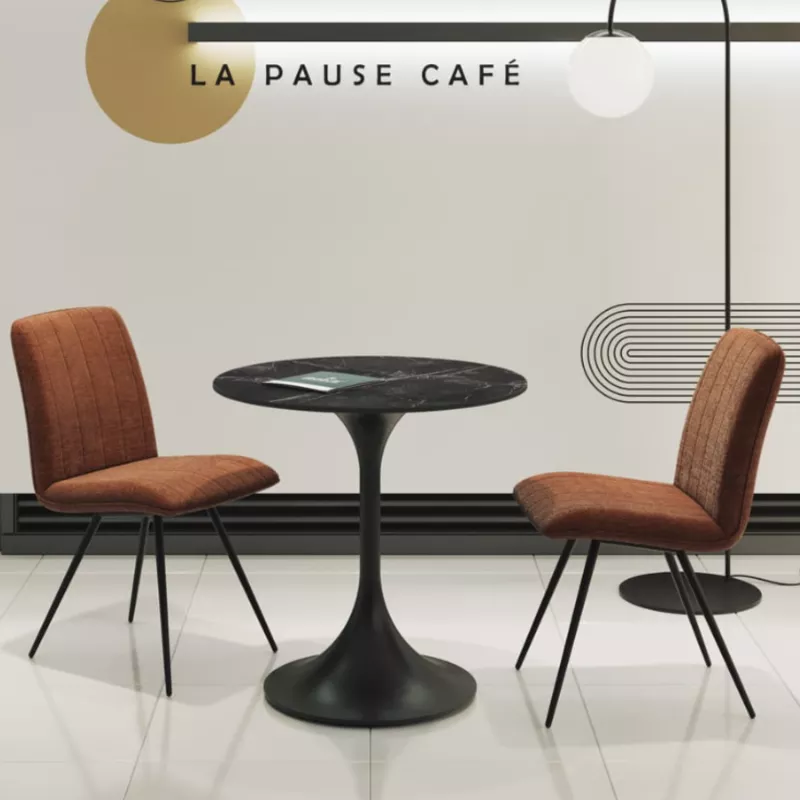 DIABOLO│Table de repas H 75 cm Plateau rond ø 75 cm│Marbre Marquina/Noir mat