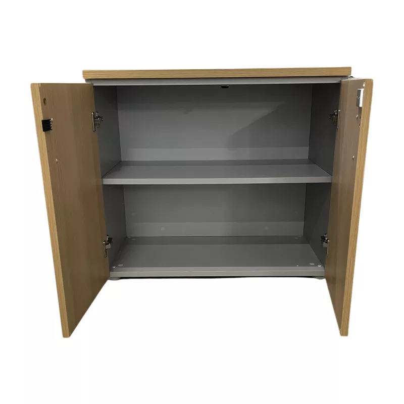 EOL│Armoire Hauteur de bureau L 80 x p 43 x H 71 cm - Portes battantes│Gris alu/Chêne clair