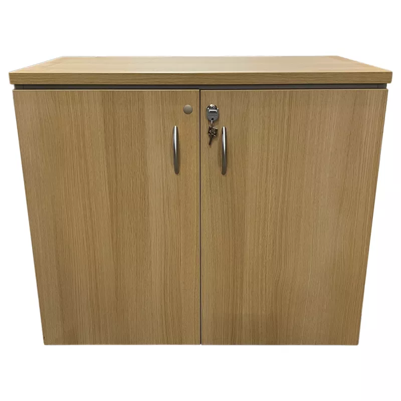 EOL│Armoire Hauteur de bureau L 80 x p 43 x H 71 cm - Portes battantes│Gris alu/Chêne clair