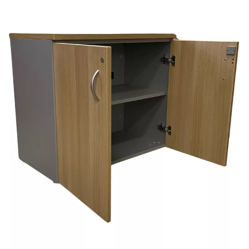 EOL│Armoire Hauteur de bureau L 80 x p 43 x H 71 cm - Portes battantes│Gris alu/Chêne clair