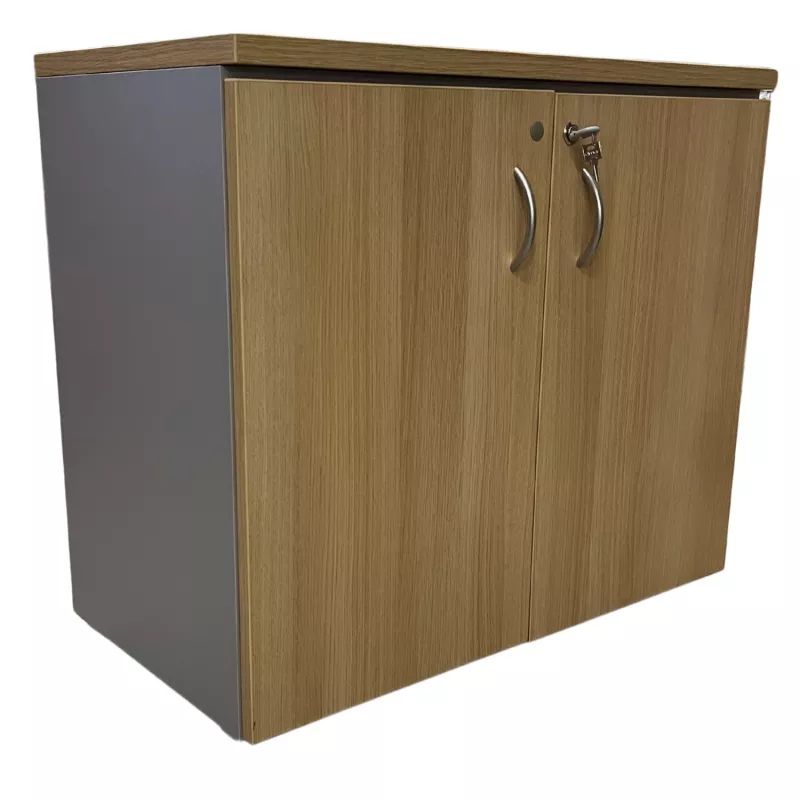 EOL│Armoire Hauteur de bureau L 80 x p 43 x H 71 cm - Portes battantes│Gris alu/Chêne clair