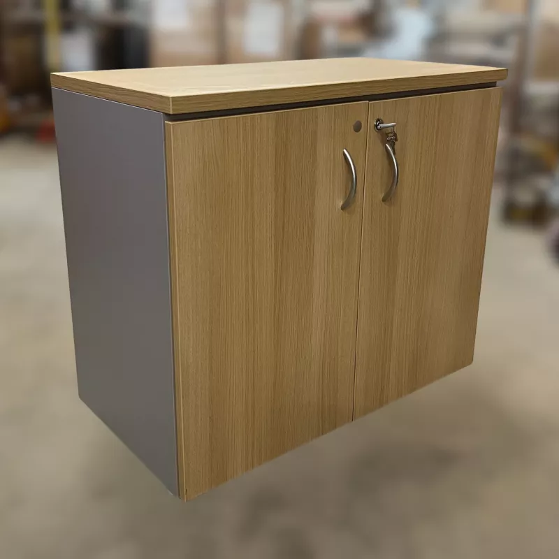 EOL│Armoire Hauteur de bureau L 80 x p 43 x H 71 cm - Portes battantes│Gris alu/Chêne clair