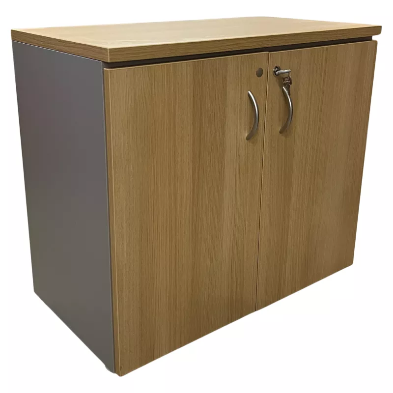 EOL│Armoire Hauteur de bureau L 80 x p 43 x H 71 cm - Portes battantes│Gris alu/Chêne clair