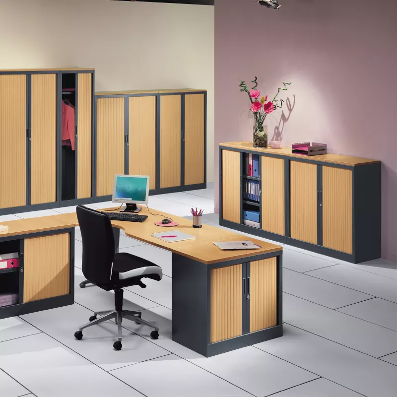 ARIV│Armoire rideau bicolore L 100-120 x H 105 cm│Décor bois/Acier