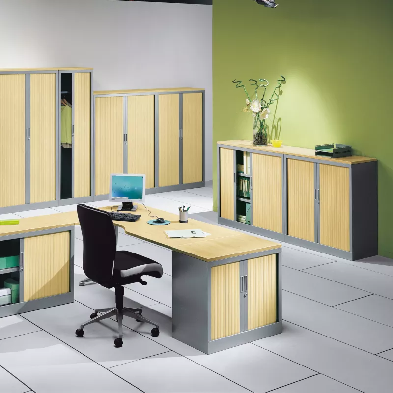 ARIV│Armoire rideau bicolore L 100-120 x H 105 cm│Décor bois/Acier