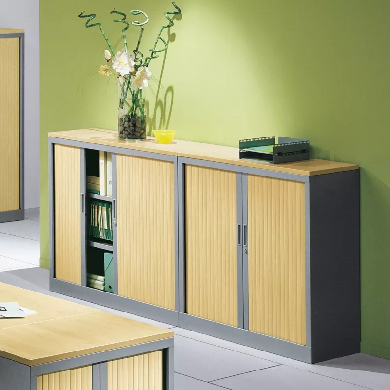 ARIV│Armoire rideau bicolore L 100-120 x H 105 cm│Décor bois/Acier