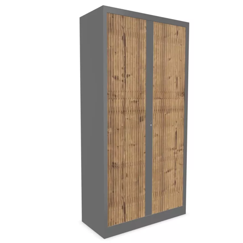 CLASSIF│Armoires à rideau bicolore L100-120 x H 198 cm│Acier/Décor bois