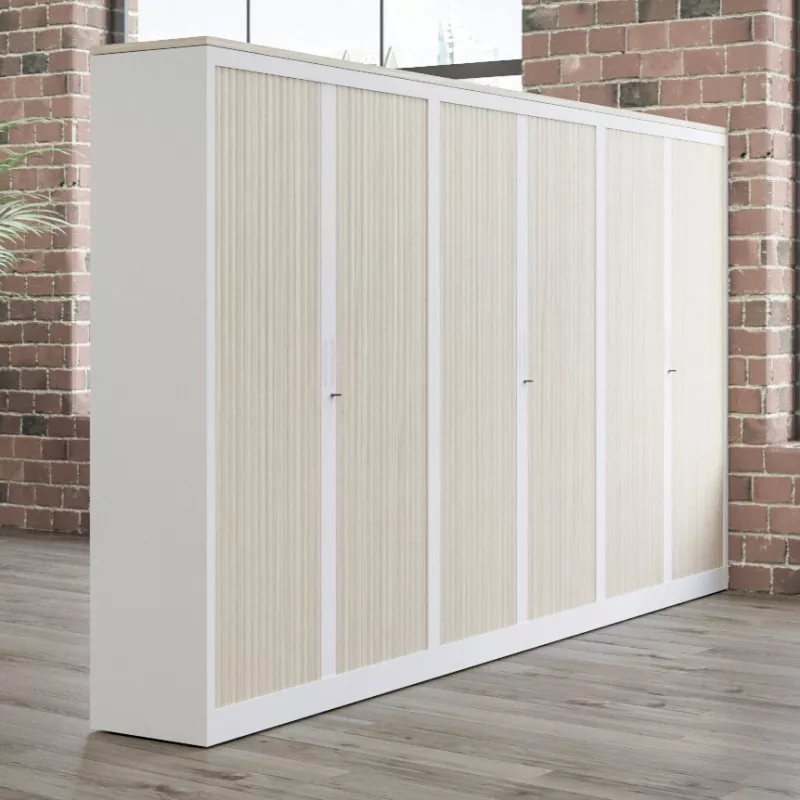 CLASSIF│Armoires à rideau bicolore L100-120 x H 198 cm│Acier/Décor bois
