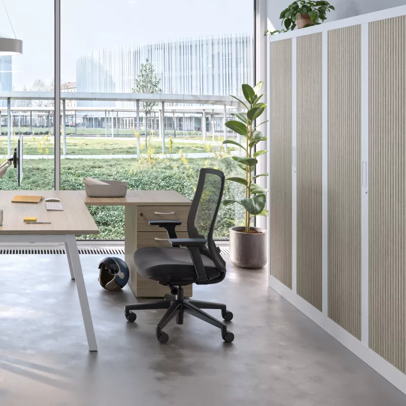 CLASSIF│Armoires à rideau bicolore L100-120 x H 198 cm│Acier/Décor bois