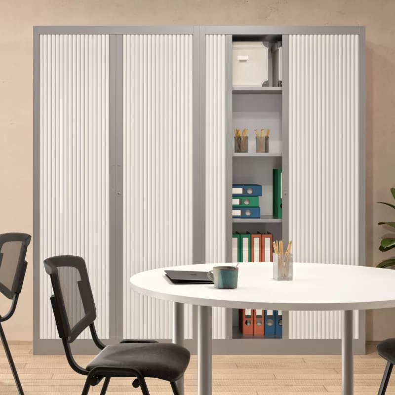 CLASSIF│Armoires à rideau bicolore L100-120 x H 198 cm│Acier/Décor bois