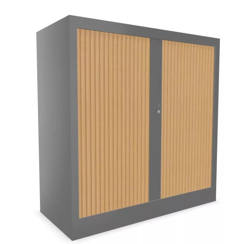 CLASSIF│Armoires à rideau bicolore L100-120 x H 102 cm│3 couleurs d'acier/ 5 décor bois