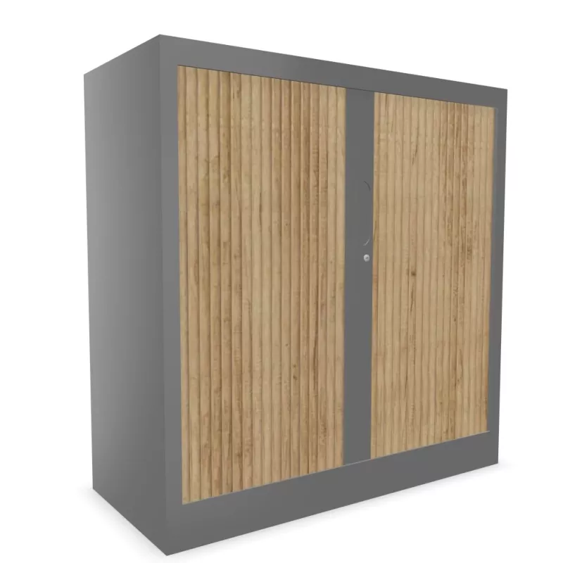 CLASSIF│Armoires à rideau bicolore L100-120 x H 102 cm│3 couleurs d'acier/ 5 décor bois