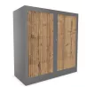 CLASSIF│Armoires à rideau bicolore L100-120 x H 102 cm│3 couleurs d'acier/ 5 décor bois