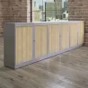 CLASSIF│Armoires à rideau bicolore L100-120 x H 102 cm│3 couleurs d'acier/ 5 décor bois